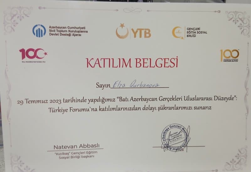 Türkiyədəki forumdan iştirak Sertifikatı
