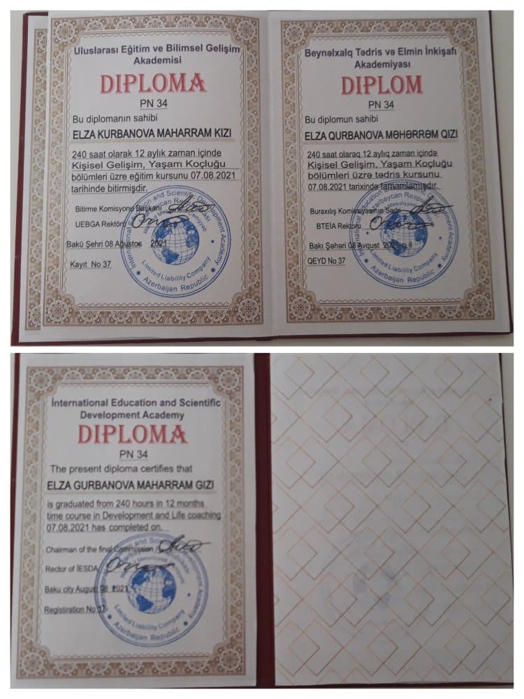 Beynalxalq Yaşam Koçu Diplomu
