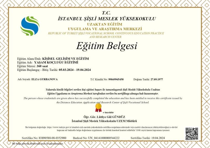 Yaçam Koçu Sertıfıkatı